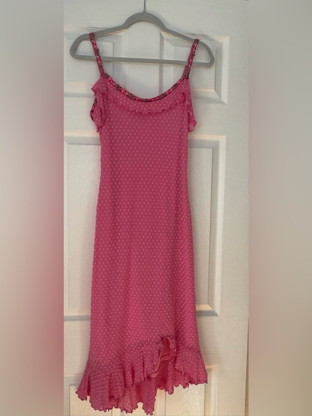 Rare Vintage Betsey Johnson Pink Swiss Dot Ruffle Slip Dress